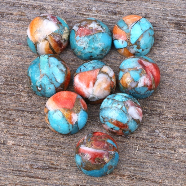 Natural Spiny Oyster Turquoise Round Shape Cabochon AAA+ Quality Flat Back Calibrated Wholesale Gemstones, All Sizes Available 1PC Listing