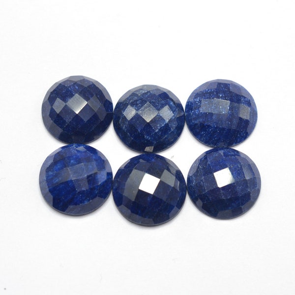 Sapphire 12mm 14mm 15mm 20mm Round Checker Cut Flat Back Blue Color Enhanced Natural Sapphire Corundum Gemstone Lot For Jewelry Making