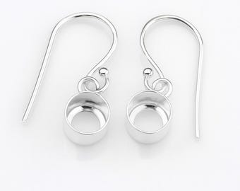925 Sterling Silver Bezel Cup Earring Hooks, Round Setting for Cabochon Making (5-15mm)