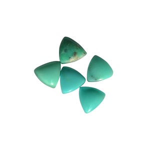 Puede incluir: Cinco cabujones de turquesa triangulares en varios tonos de verde. Las piedras son lisas y pulidas.