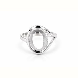 May include: A polished silver-tone ring featuring an empty oval-shaped setting. The central bezel has a brushed matte finish, while the band and the surrounding frame are smooth and reflective, creating a clean and open design.