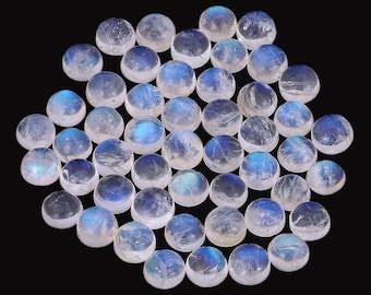 AAA+ Quality Natural Rainbow Moonstone Round Shape Cabochon Flat Back Calibrated Wholesale Gemstones, 1PC Stone All Sizes Available