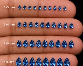 London Blue Topaz Pear Cut Faceted Gemstone, 2-6mm Loose Stone for Jewelry Making