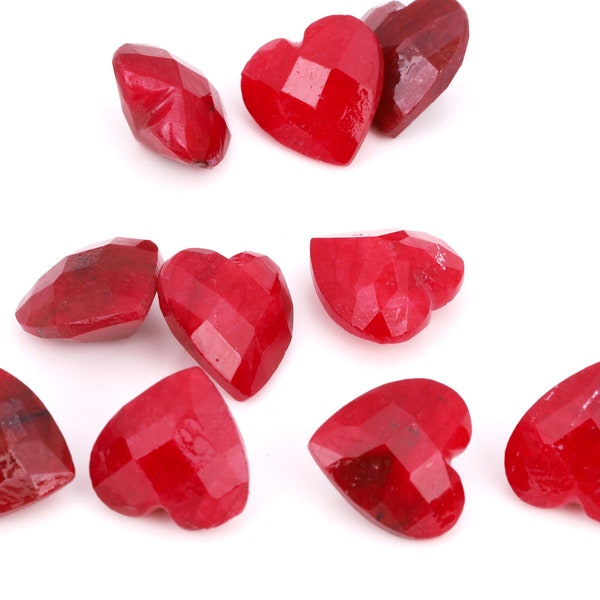 Ruby 5mm to 20mm Heart Shape Checker Faceted Cut red Color Enhanced Loose Gemstone Lot Loose Ruby Corundum Gemstone Lot jewelry making