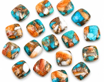 Spiny Oyster Turquoise Cabochon Cushion Flat Back Calibrated Gemstone 5x5mm to 15x15mm jewelry making