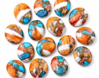 Spiny Oyster Turquoise Oval Cabochons | Calibrated Flat Back Gemstones (5x7mm to 15x20mm)