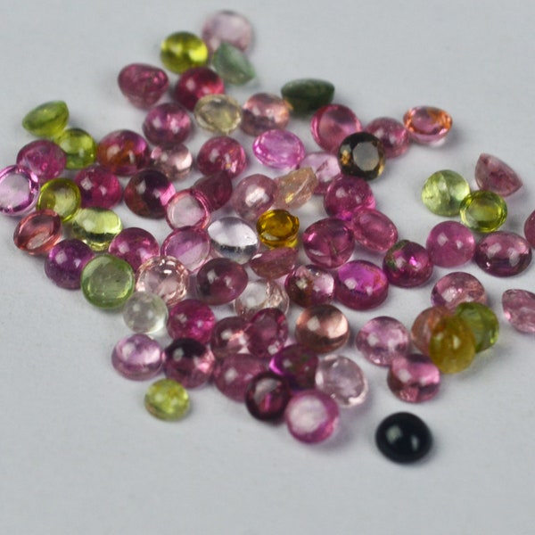 Mix Tourmaline 2.5mm 3.5mm 4.5mm 5.5mm Round Shape Gemstone Pink Green Natural Tourmaline Mix Lot Tourmaline Cabs Gemstone For Jewelry