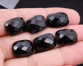 Natural Black Onyx Gemstone: Rectangle Cushion Checker Cut, 5x7mm-20x30mm