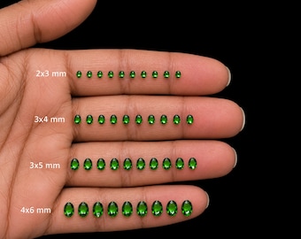 Natural Chrome Diopside Gemstones | Oval Faceted, Vivid Green (2-6mm)