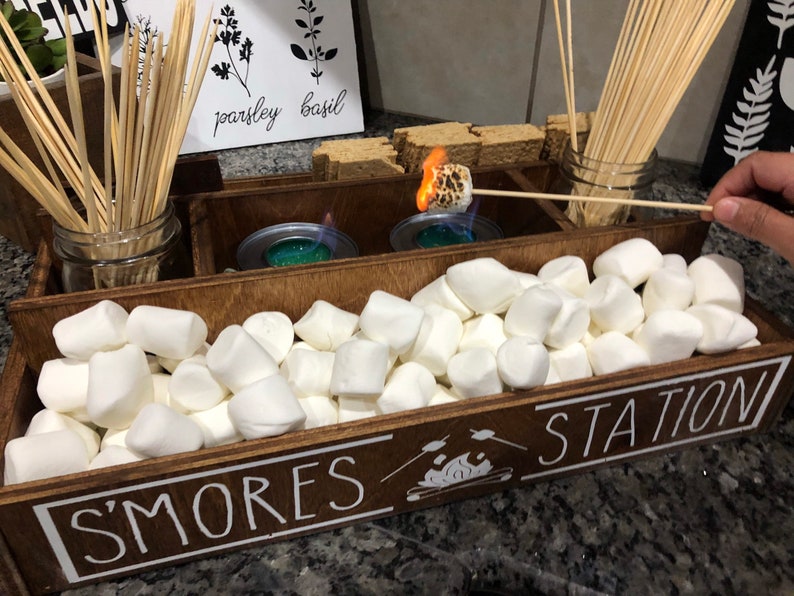 Personalized S'mores Station: Birch Wood Tray for Camping, BBQ Parties image 1