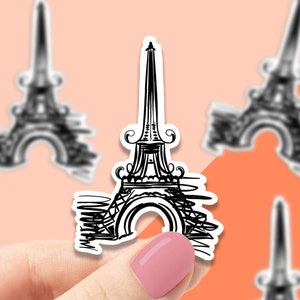 Sticker vinyle croquis Tour Eiffel, Paris, cadeau meilleur ami, voyage, cadeau d'anniversaire, sticker pour ordinateur portable