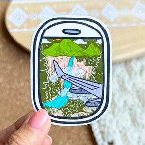 Night Waterfall Plane Window vinyl Sticker, , best friend gift, funny stickers,  , laptop sticker, waterproof sticker
