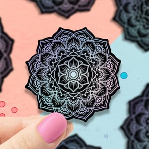 Blue and black vinyl sticker, 3D mandala, best friend gift, laptop sticker,