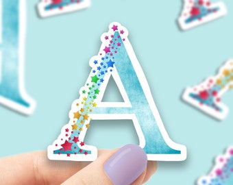 Starry rainbow A vinyl sticker, monogram, best friend gift, Laptop decals, water bottle stickers
