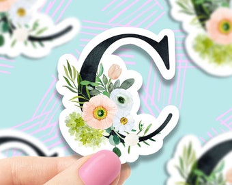 Spring flower letter C vinyl sticker, monogram, best friend gift, Laptop decal,