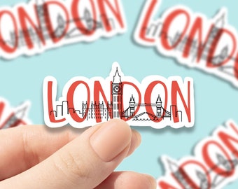 Colorful London skyline vinyl sticker, travel stickers, Britain, Best friend gift, birthday gift, , laptop sticker