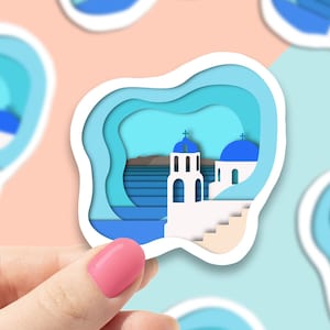 Sticker vinyle Into Santorini, Grèce, cadeau meilleur ami, cadeau d'anniversaire, sticker pour ordinateur portable