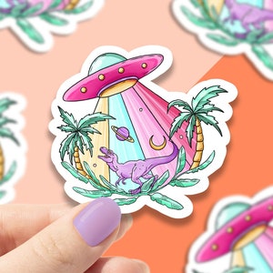 Dinosaur Ship vinyl sticker, aesthetic stickers, space stickers, dinosaur stickers, laptop sticker, waterproof flower sticker