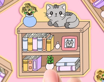 Kitty bookshelf vinyl sticker, Book quotes, best friend gift, laptop stickers, stickers for