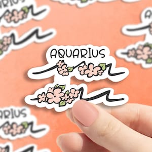 Sticker Verseau fleuri, sticker zodiaque Verseau, signes astrologiques, stickers pour ordinateur portable
