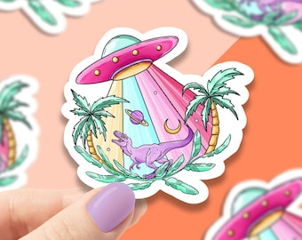 Dinosaur Ship vinyl sticker, aesthetic stickers, space stickers, dinosaur stickers, laptop sticker, waterproof flower sticker