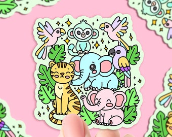 Jungle Animals Sticker, funny  decals for laptop, cute Valentines stickers, sticker for water bottle, Hand drawn sticker design