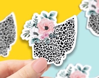 Ohio leopard print state outline vinyl sticker, state sticker, travel sticker, decals