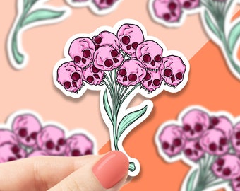 Skull bouquet hand vinyl sticker, skulls, best friend gift, laptop sticker, , crystal gift