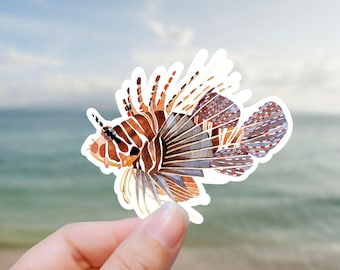 Striped lion fish vinyl sticker, best friend gift, small gift, laptop sticker, waterproof stickers