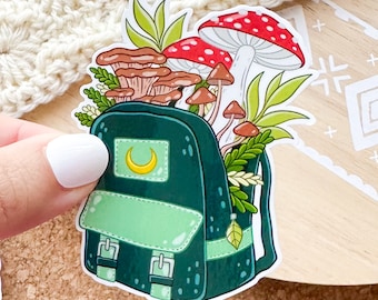 Mushroom Backpack vinyl sticker, best friend gift, small gift, laptop sticker, waterproof stickers