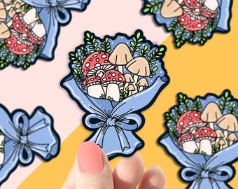 Mushroom Bouquet Glossy Vinyl Sticker, Laptop decal, Car sticker