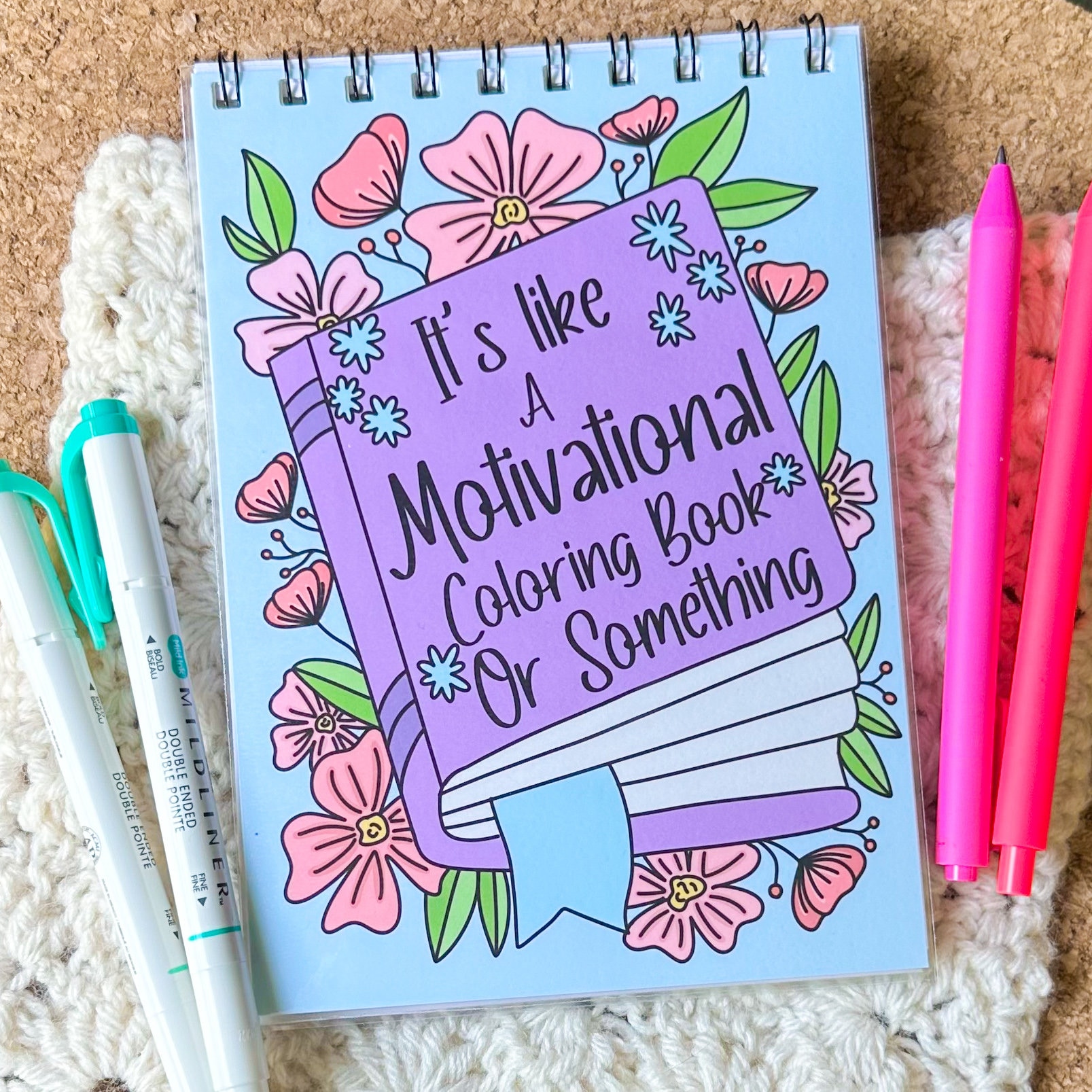 Libro de colorear motivacional para adultos – Arte original dibujado a mano, espiral superior apta para zurdos, 20 diseños a una cara en papel grueso