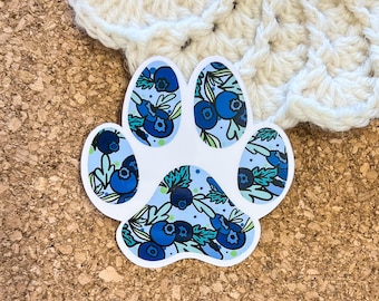 Blueberry Pfotenabdruck Vinyl Aufkleber, Hundeaufkleber, ästhetische Aufkleber, trendige Aufkleber, Vinylaufkleber