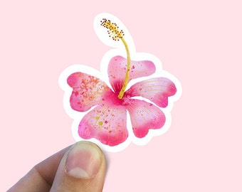 Watercolor hibiscus sticker, hibiscus flower, flower sticker, , laptop sticker, waterproof flower sticker