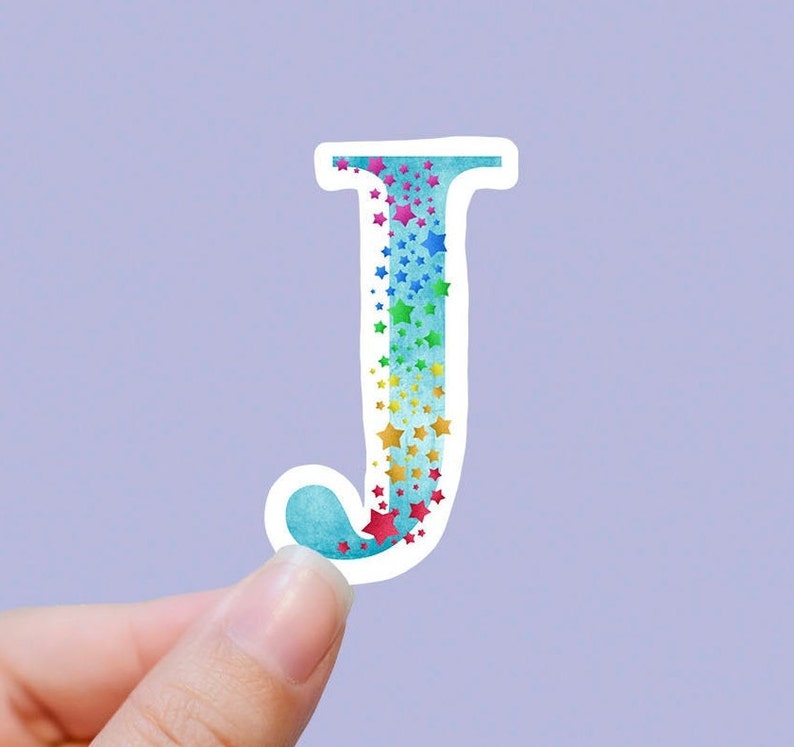 Starry rainbow J vinyl sticker Laptop decals water bottle stickers best friend gift monogram