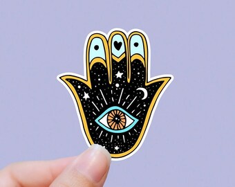 Galaxy hamsa hand vinyl sticker, evil eye, best friend gift, laptop stickers, laptop decals, crystal gift