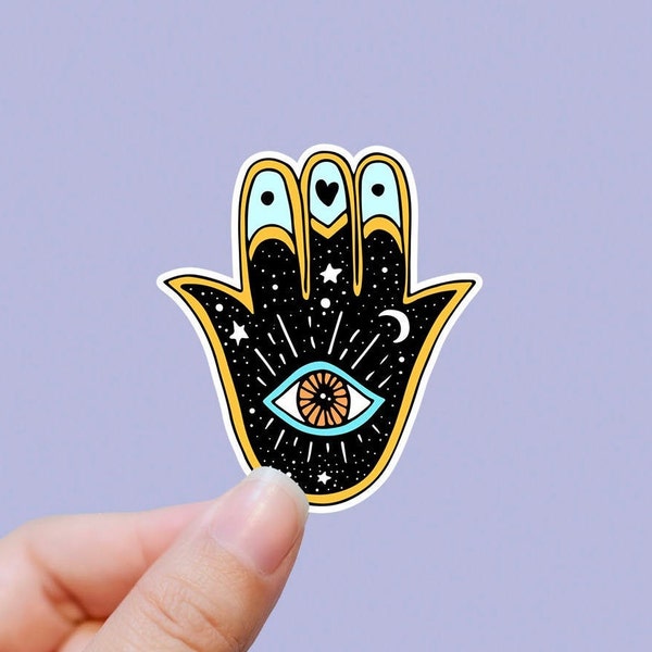 Galaxy hamsa hand vinyl sticker, evil eye, best friend gift, laptop stickers, laptop decals, crystal gift