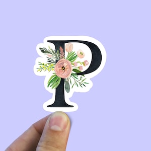 Spring flower letter P vinyl sticker, monogram, best friend gift, Laptop decal,