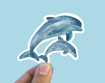 Watercolor dolphins vinyl sticker, bunny sticker, best friend gift, laptop sticker, , sarcastic gift