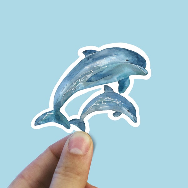 Watercolor dolphins vinyl sticker, bunny sticker, best friend gift, laptop sticker, , sarcastic gift