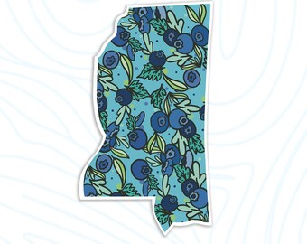 Pegatina Mississippi Blueberry, calcomanía de Mississippi, pegatina estatal impermeable, pegatina de viaje, calcomanía portátil,