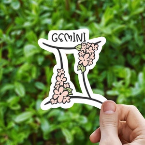 Flowered Gemini sticker, Gemini zodiac sticker, star signs, stickers for , laptop decal