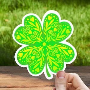 Sticker vinyle trèfle à quatre feuilles, cadeau meilleur ami, petit cadeau, sticker pour ordinateur portable, sticker fleur imperméable