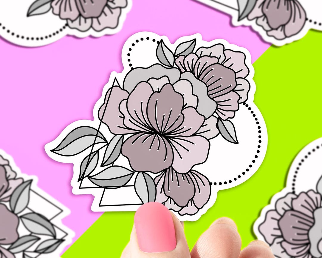 Silver Flower Sticker Silver Geometric Floral Vinyl Sticker, 3x2.5in., Floral Stickers, Fine ...