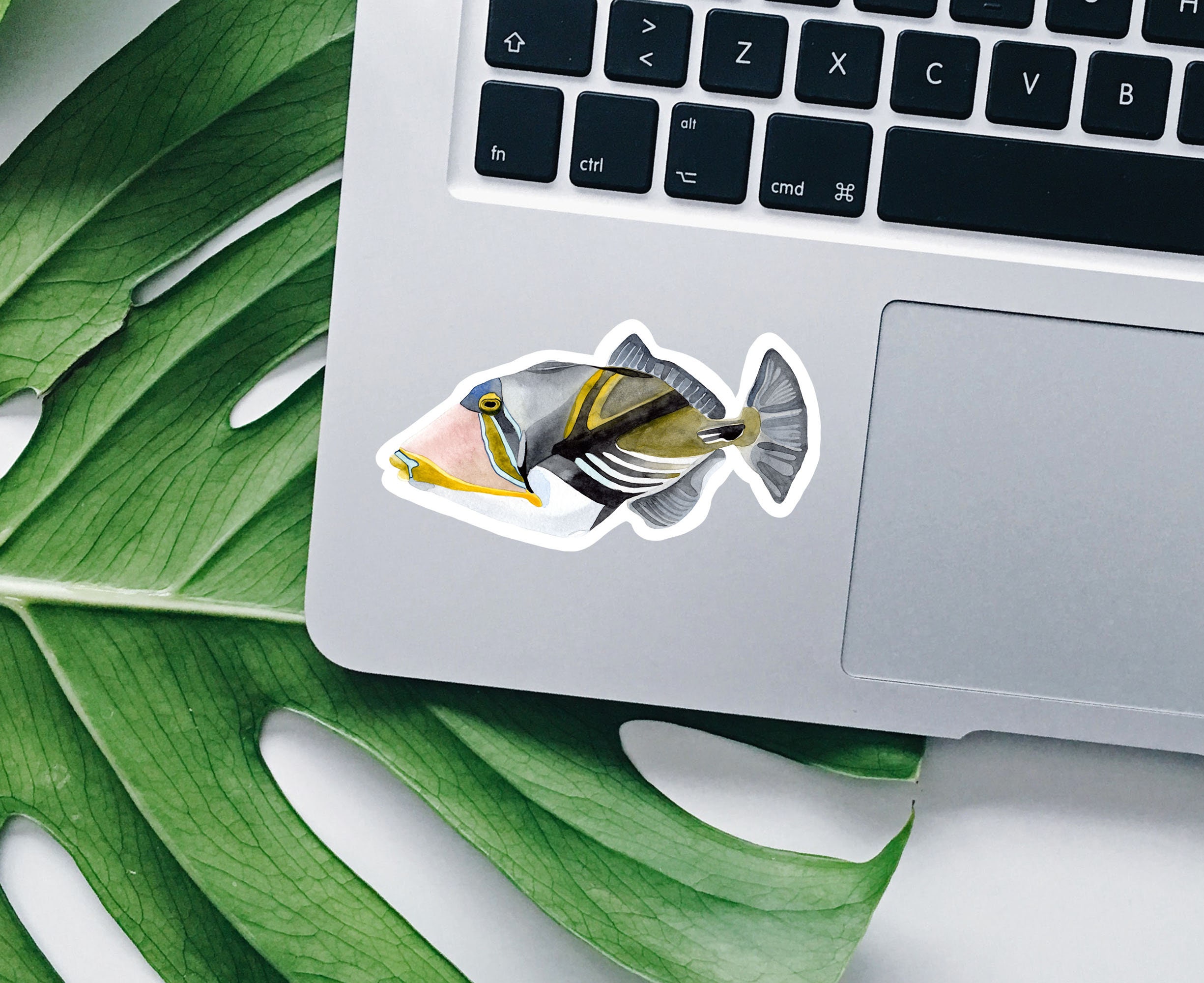 Gt Fish Sticker Painted Triggerfish Vinyl Sticker, Ocean Fish Sticker, Best Friend Gift ...