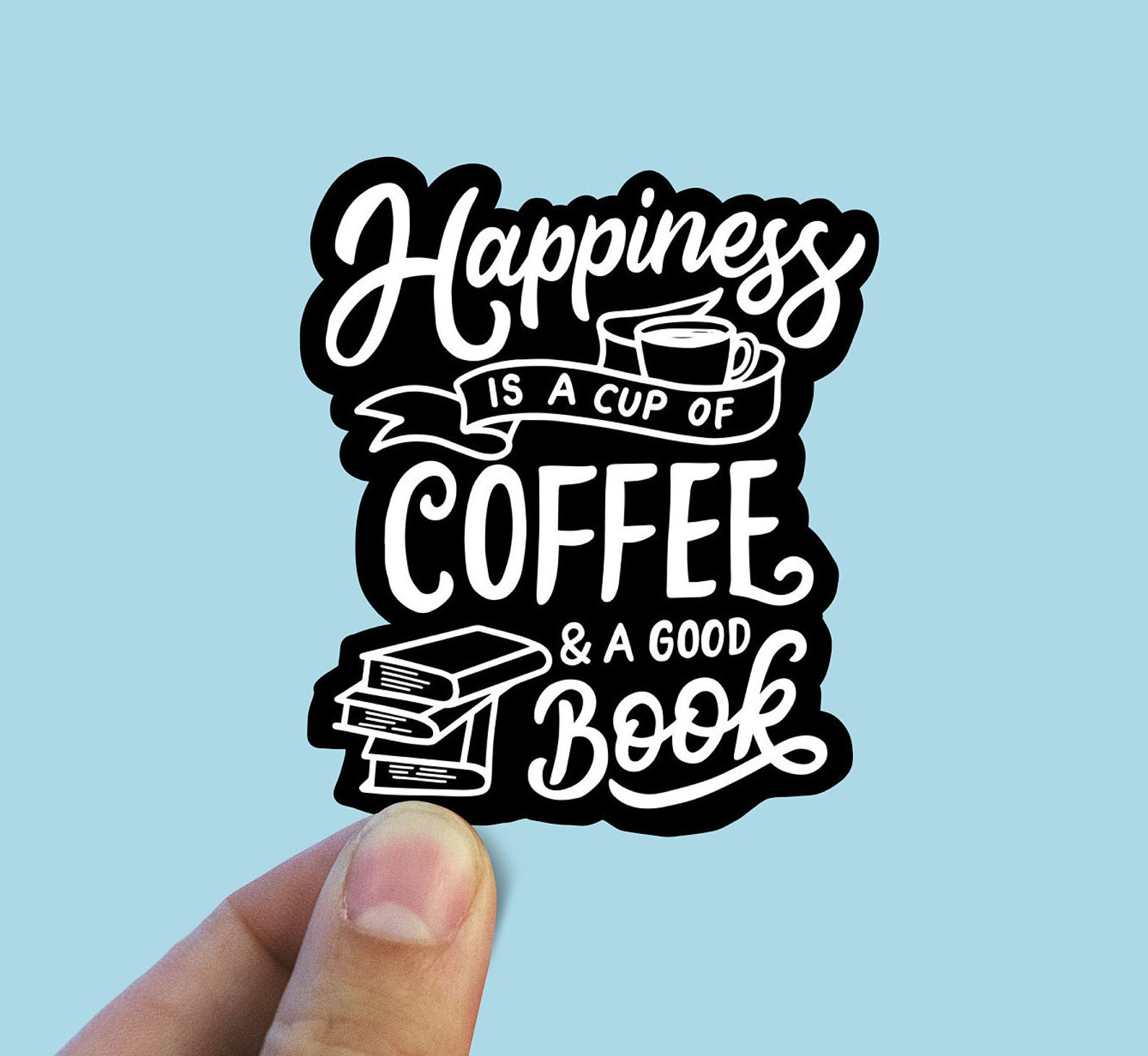 Happiness is coffee and a good book vinyl sticker coffee Etsy