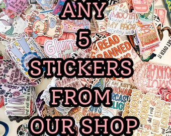 Any 5 sticker pack, sticker pack, choose any 5 stickers, custom sticker pack, custom decal, custom stickers