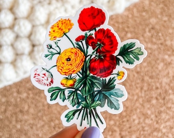 Pegatina de vinilo ramo vintage, pegatina de flores ilustrada, pegatina de flores, estética, regalo de cumpleaños, pegatina de flores impermeable