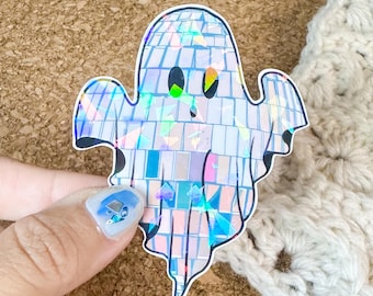 Ghost disco ball holographic sticker, disco art, laptop stickers, decals for cars, shiny stickers, disco ball sticker, Halloween Gift