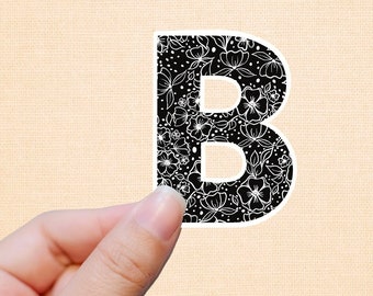 B floral black letter vinyl sticker, car vinyl decal, monogram planner sticker, Laptop decal, water bottle sticker, laptop stickers